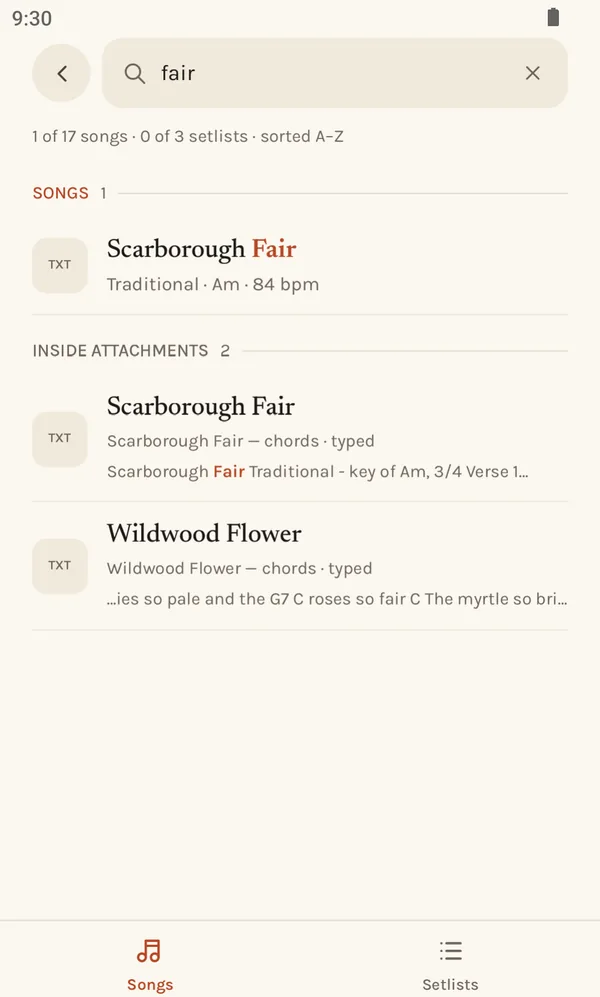 A search matching a line of lyrics inside a chart rather than a song's title.